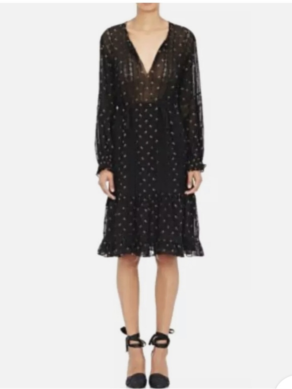 Ulla Johnson Black Floral Long Sleeve Midi with Pink Accents - Picture 4 of 5